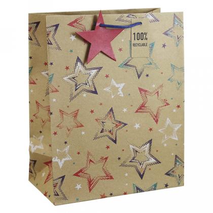 Пакет бумажный подарочный 21,5*10,2*25,3 см "Stars kraft"