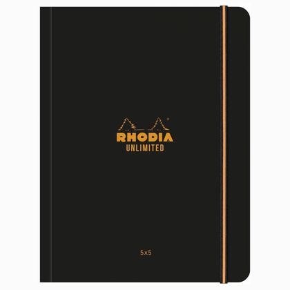 Блокнот А5+ 160*210 мм, 60 л., в клетку "Rhodia Unlimited" сшивка сбоку, обл. карт., микроперф., на резинке, оранжевый