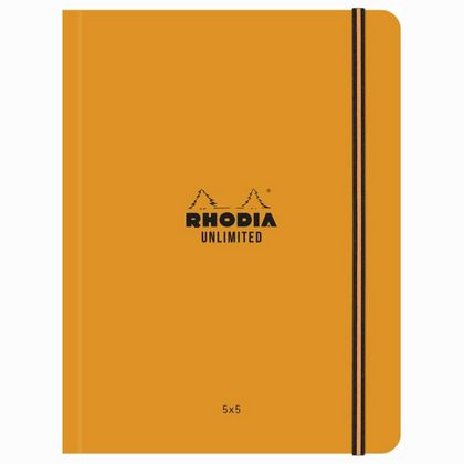 Блокнот А5+ 160*210 мм, 60 л., в клетку "Rhodia Unlimited" сшивка сбоку, обл. карт., микроперф., на резинке, оранжевый
