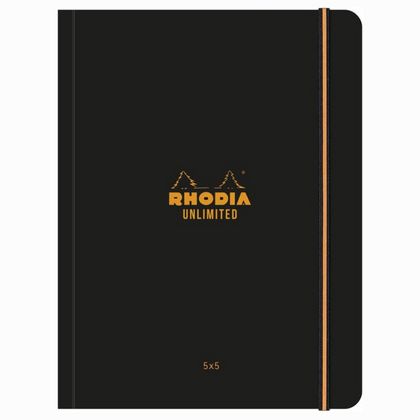 Блокнот А5+ 160*210 мм, 60 л., в клетку "Rhodia Unlimited" сшивка сбоку, обл. карт., микроперф., на резинке, черный