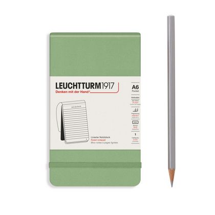 Блокнот А6 90*150 мм, 184 л., лин. "Leuchtturm1917. Portrait Pocket" тв. обл., кожзам., на резинке, шалфей