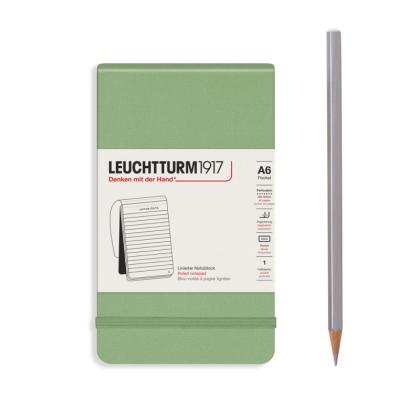 Блокнот А6 90*150 мм, 184 л., лин. "Leuchtturm1917. Portrait Pocket" тв. обл., кожзам., на резинке, шалфей