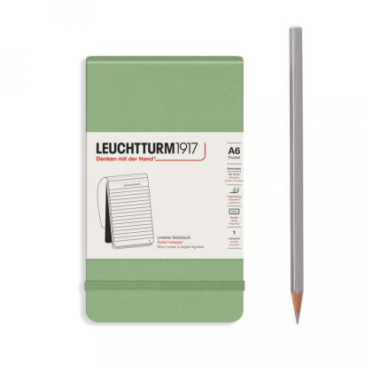 Блокнот А6 90*150 мм, 184 л., лин. "Leuchtturm1917. Portrait Pocket" тв. обл., кожзам., на резинке, шалфей
