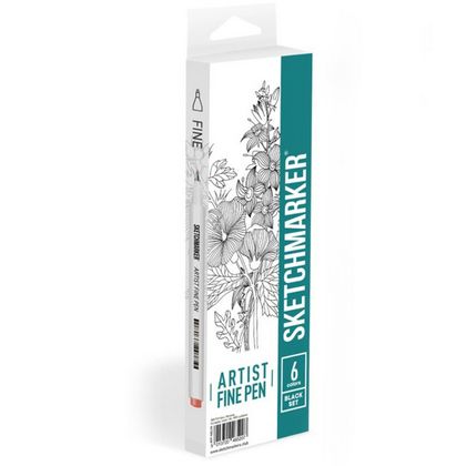 Ручка капиллярная "Sketchmarker. Black" 0.4 мм, набор 6 штук