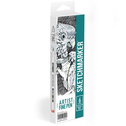 Ручка капиллярная "Sketchmarker. Grey" 0.4 мм, набор 6 штук