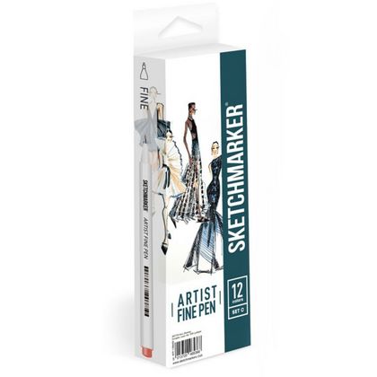 Ручка капиллярная "Sketchmarker. Basic 3" 0.4 мм, набор 12 штук