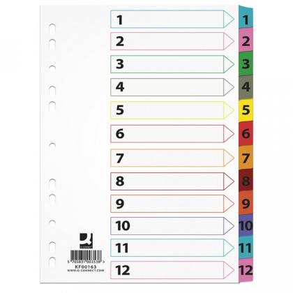 Разделитель на 12 делений А4 "Mylar Q-connect" карт., с маркир., ассорти