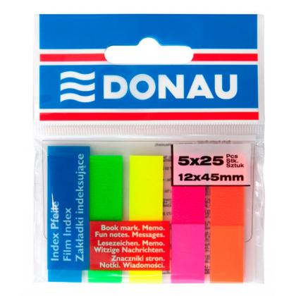 Закладки пласт. "Donau" 12*45 мм, 5 цв.*25 шт., ассорти неон
