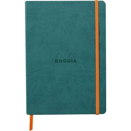 Блокнот А5 148*210 мм, 80 л., лин. "Rhodiarama", кожзам., мягк. обл., на резинке, темно-зеленый