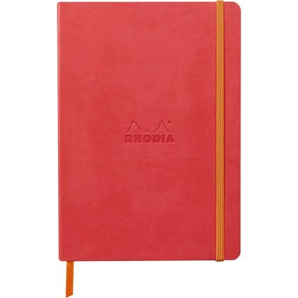 Блокнот А5 148*210 мм, 80 л., лин. "Rhodiarama", кожзам., мягк. обл., на резинке, коралловый