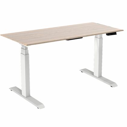 Стол с электроприводом двухмоторный WellDesk Uplift, цвет белый,столешница ДСП 1395х800х18, Дуб винченца H3157, мотор Bosch
