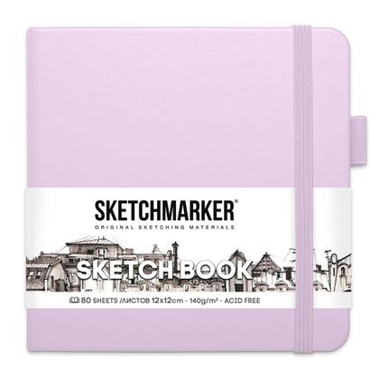 Скетчбук "Sketchmarker" 12*12 см, 140 г/м2, 80 л., фиолетовый пастельный