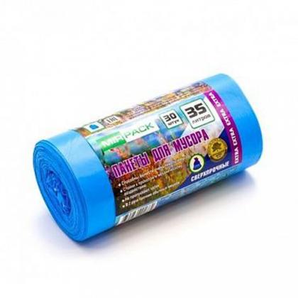 Мешки для мусора 35л 30шт/рулон ПНД Mirpack Extra 12мкм 50*64см цв.синий