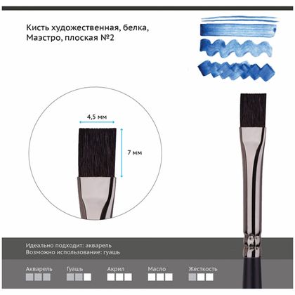 Кисть д/рисования №4 "Маэстро" белка, плоская