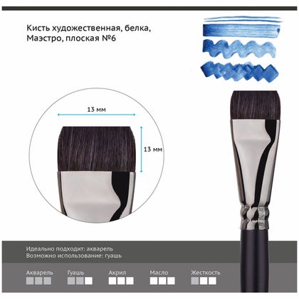 Кисть д/рисования №4 "Маэстро" белка, плоская