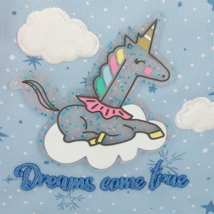 Рюкзак "Dreams come true" L полиэстер, с колесами и телескопической ручкой, голубой/розовый