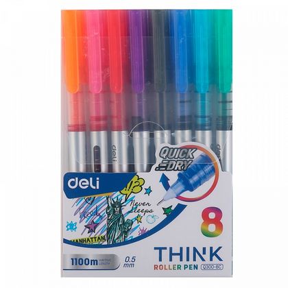 Набор ручек роллеров, 8 шт. "Think" 0,5 мм, ассорти, упак.
