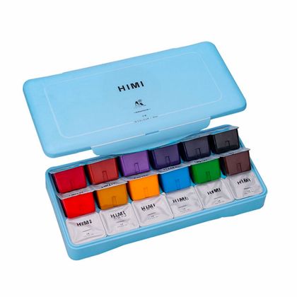 Краски гуашевые "Himi Jelly Cup", набор 24 цв., 30 мл, кювета, зеленый футляр