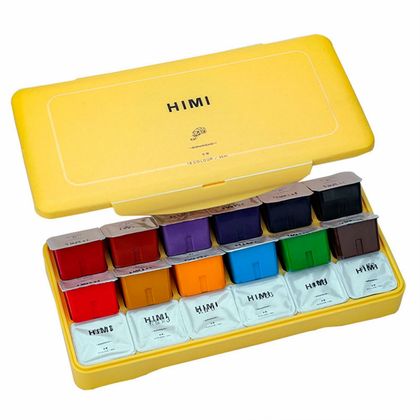Краски гуашевые "Himi Jelly Cup", набор 24 цв., 30 мл, кювета, зеленый футляр