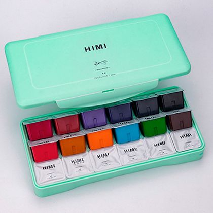Краски гуашевые "Himi Jelly Cup", набор 24 цв., 30 мл, кювета, зеленый футляр