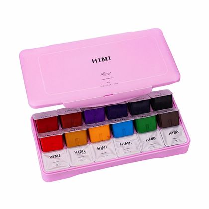 Краски гуашевые "Himi Jelly Cup", набор 24 цв., 30 мл, кювета, зеленый футляр