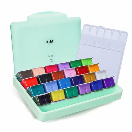 Краски гуашевые "Himi Jelly Cup", набор 24 цв., 30 мл, кювета, зеленый футляр