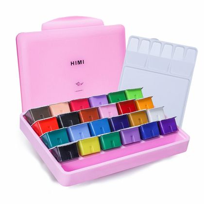 Краски гуашевые "Himi Jelly Cup", набор 24 цв., 30 мл, кювета, зеленый футляр