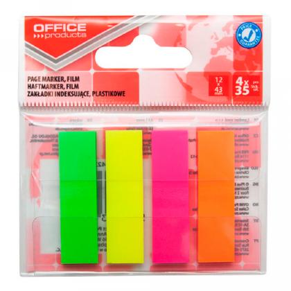 Закладки пласт. "Office products" 12*43 мм, 4 цв.*35 шт., ассорти неон