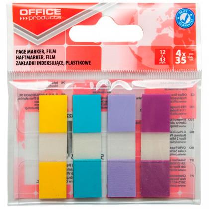Закладки пласт. "Office products" 12*43 мм, 4 цв.*35 шт., ассорти неон