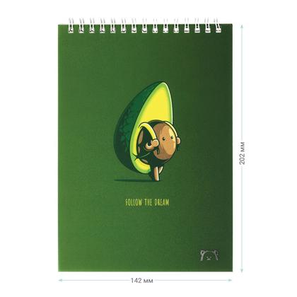 Блокнот А5 142*202 мм, 60 л., в клетку "Avocadreams" спираль сверху, обл. пласт., ассорти