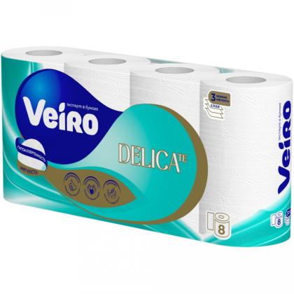 Бумага туалетная  Veiro Delicate, 8 рул, цв.белый, 3-сл.