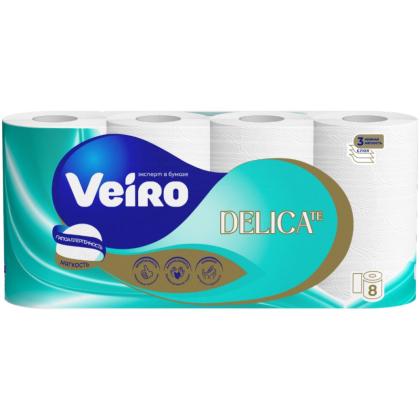 Бумага туалетная  Veiro Delicate, 8 рул, цв.белый, 3-сл.