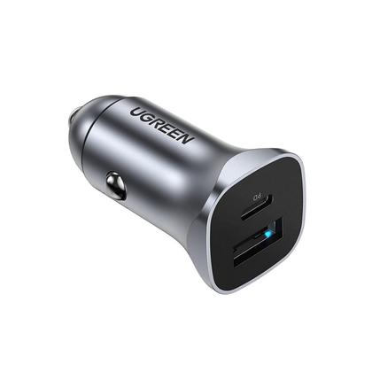 Автомобильное зарядное устройство UGREEN CD130-30780, USB-A + USB-C; 20W Fast Charge, Silver