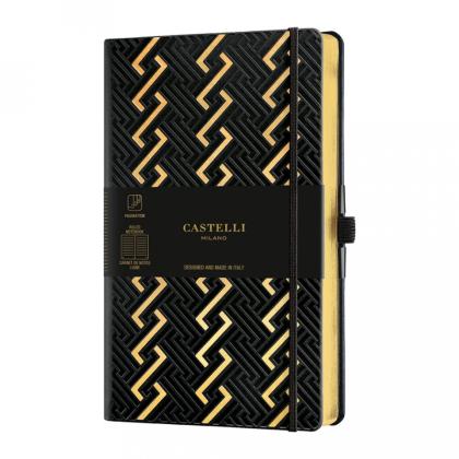 Блокнот А5 130*210 мм., 96 л., тонир., лин. "Art Deco Gold" интегральн. обл., искусств. матер., на резинке, черный/золотой, срез золотистый