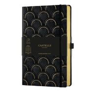 Блокнот А5 130*210 мм., 120 л., тонир., лин. "Art Deco Gold" интегральн. обл., искусств. матер., на резинке, черный/золотой, срез золотистый