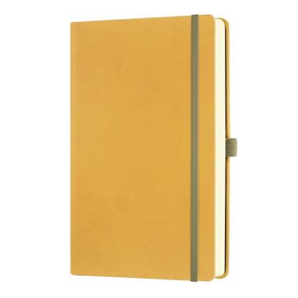 Блокнот А5 130*210 мм., 120 л., тонир., клет. "Aqua Mustard" обл. искусств. матер., на резинке, горчичный