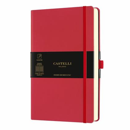 Блокнот А5 130*210 мм., 120 л., тонир., клет. "Aqua Coral Red" обл. искусств. матер., на резинке, коралловый красный