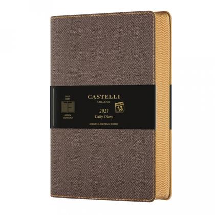 Блокнот А5 130*210 мм., 120 л., тонир., лин. "Harris Tobacco Brown" обл. искусств. матер., на резинке, коричневый, срез коричневый