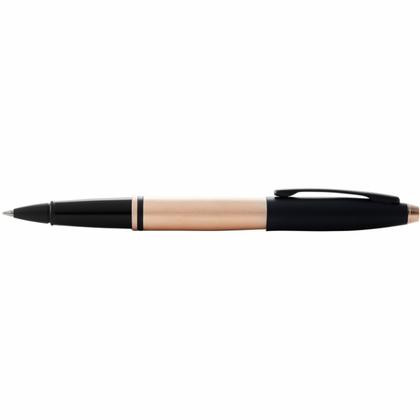 Ручка роллер "Calais Brushed Rose Gold Plate & Black Lacquer" 0,7 мм, метал., подарочн. упак., розовое золото/черный, стерж. черный