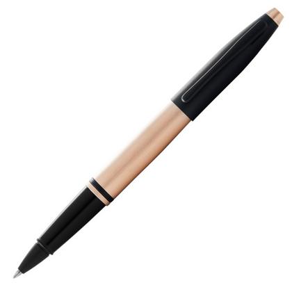 Ручка роллер "Calais Brushed Rose Gold Plate & Black Lacquer" 0,7 мм, метал., подарочн. упак., розовое золото/черный, стерж. черный
