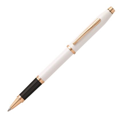 Ручка роллер "Century II Pearlescent White Lacquer" 0,7 мм, метал., подарочн. упак., жемчужный/розовое золото, стерж. черный