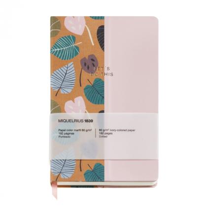Блокнот А5 134*215 мм, 96 л., в точку "Autumn Leaves Ochre-Pink" прошит сбоку, тверд. обл. ткан., охра/розовый