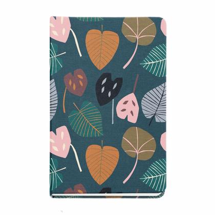 Блокнот  93*145 мм, 96 л., в точку "Autumn Leaves Green Leaves" прошит сбоку, тверд. обл. ткан., зеленый