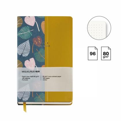 Блокнот  93*145 мм, 96 л., в точку "Autumn Leaves Green Leaves" прошит сбоку, тверд. обл. ткан., зеленый