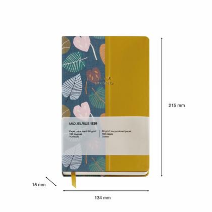 Блокнот  93*145 мм, 96 л., в точку "Autumn Leaves Green Leaves" прошит сбоку, тверд. обл. ткан., зеленый
