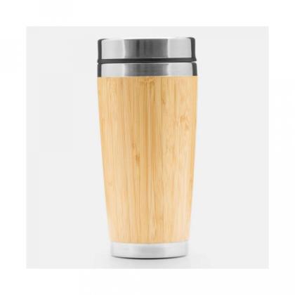 Кружка термическая 450 мл. "Bamboo Drink", метал./бамбук., коричневый