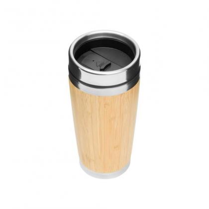 Кружка термическая 450 мл. "Bamboo Drink", метал./бамбук., коричневый