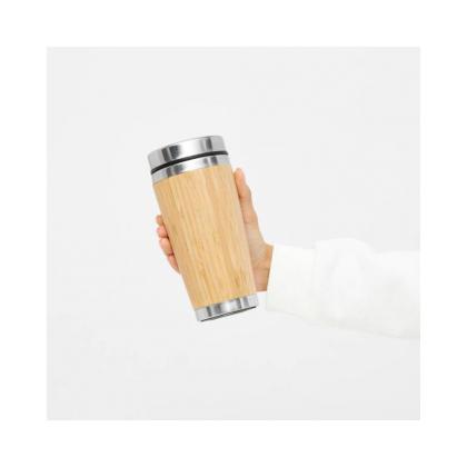 Кружка термическая 450 мл. "Bamboo Drink", метал./бамбук., коричневый