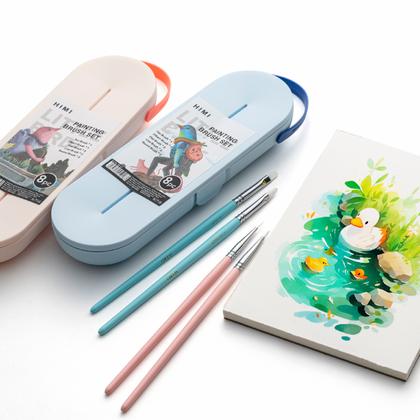 Кисть "Himi Little Bird" синтетика, 8 шт, розовый пластиковый футляр