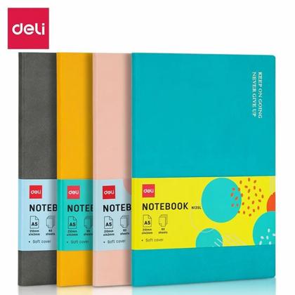Блокнот A5 143*210 мм, 80 л., тонир., лин. "Deli" мягк. обл. кож.зам., серый